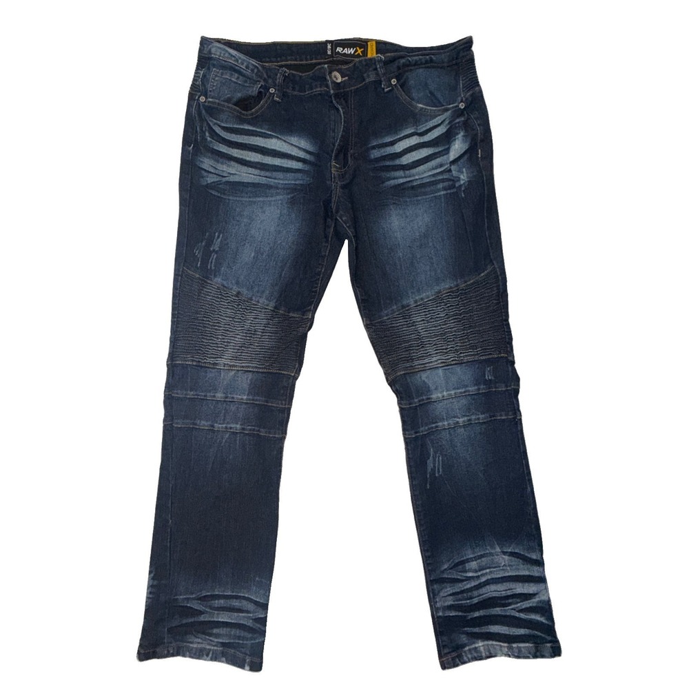RAW X Biker Jeans Mens 36x30 Moto Ribbed Stretch Slim Taper Distressed Fast Ship